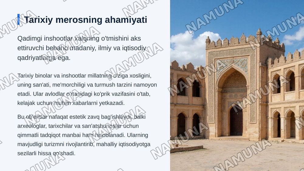 Qadimgi bino va inshootlarni restavratsiya qilish va tamirlash — zamonaviy taqdimot, 3-slayd