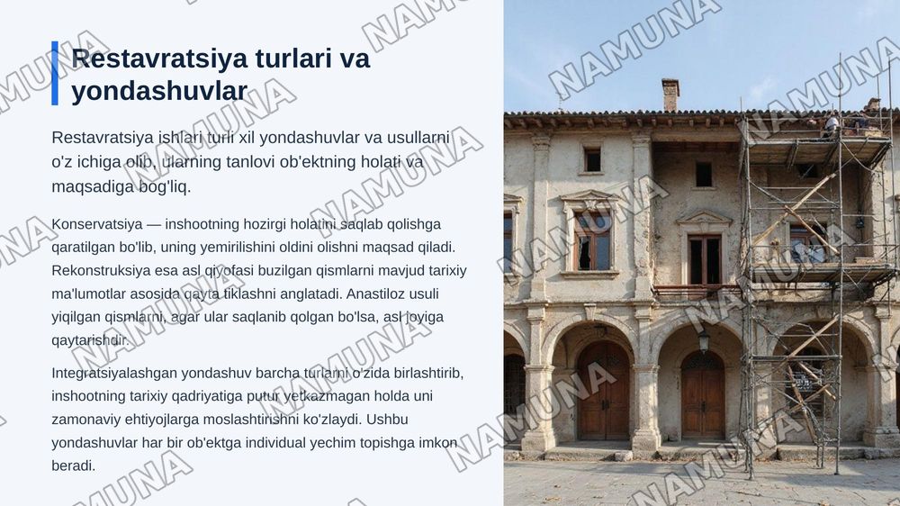 Qadimgi bino va inshootlarni restavratsiya qilish va tamirlash — zamonaviy taqdimot, 5-slayd