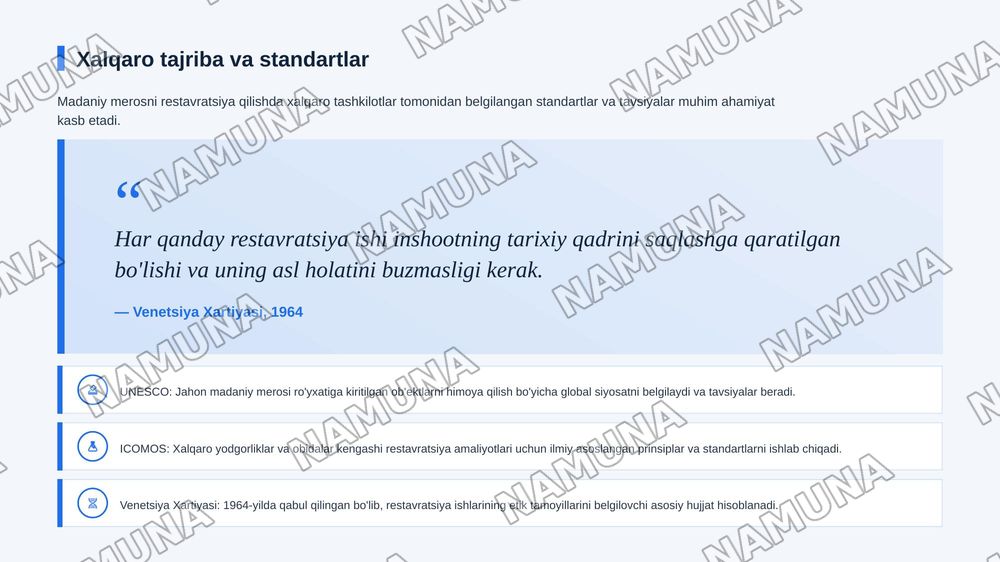 Qadimgi bino va inshootlarni restavratsiya qilish va tamirlash — zamonaviy taqdimot, 8-slayd