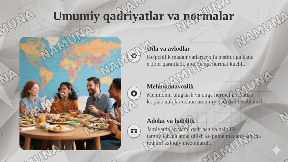 Dunyo xalqlarining madaniyatlari. Umumiylik va farqlari — taqdimot, 6-slayd