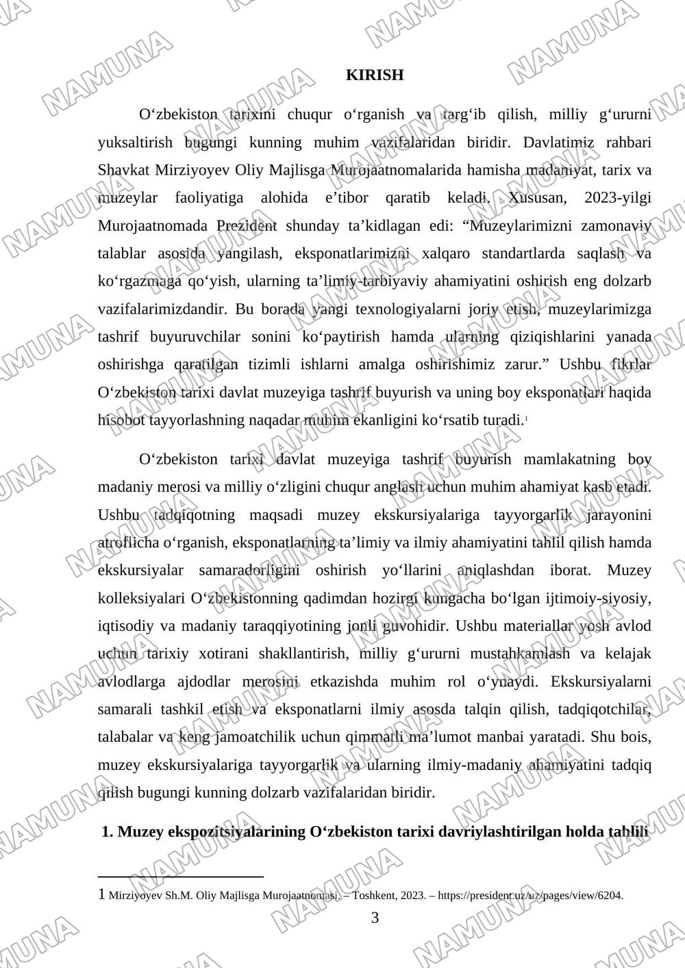 Oʻzbekiston tarixi davlat muzeyiga ekskursiya va muzey eksponatlari toʻgʻrisida hisobot tayyorlash — mustaqil ish, 3-varaq