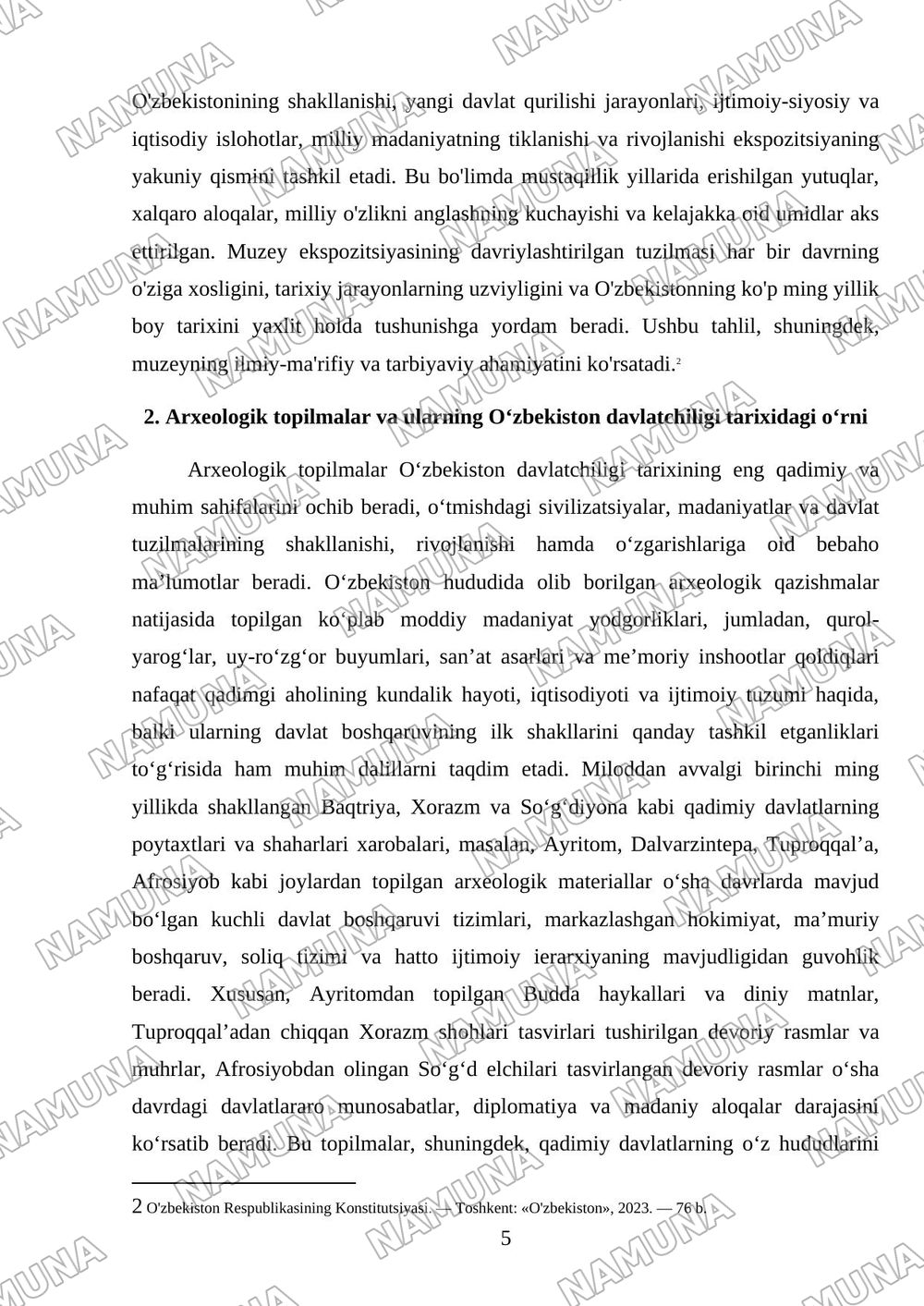Oʻzbekiston tarixi davlat muzeyiga ekskursiya va muzey eksponatlari toʻgʻrisida hisobot tayyorlash — mustaqil ish, 5-varaq