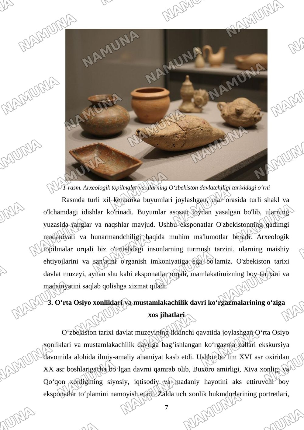 Oʻzbekiston tarixi davlat muzeyiga ekskursiya va muzey eksponatlari toʻgʻrisida hisobot tayyorlash — mustaqil ish, 7-varaq