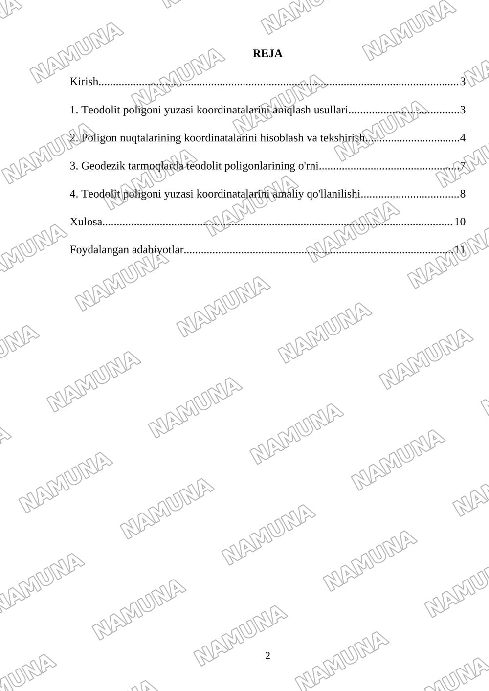 Teodolit poligoni yuzasi koordinatalari — mustaqil ish, 2-varaq