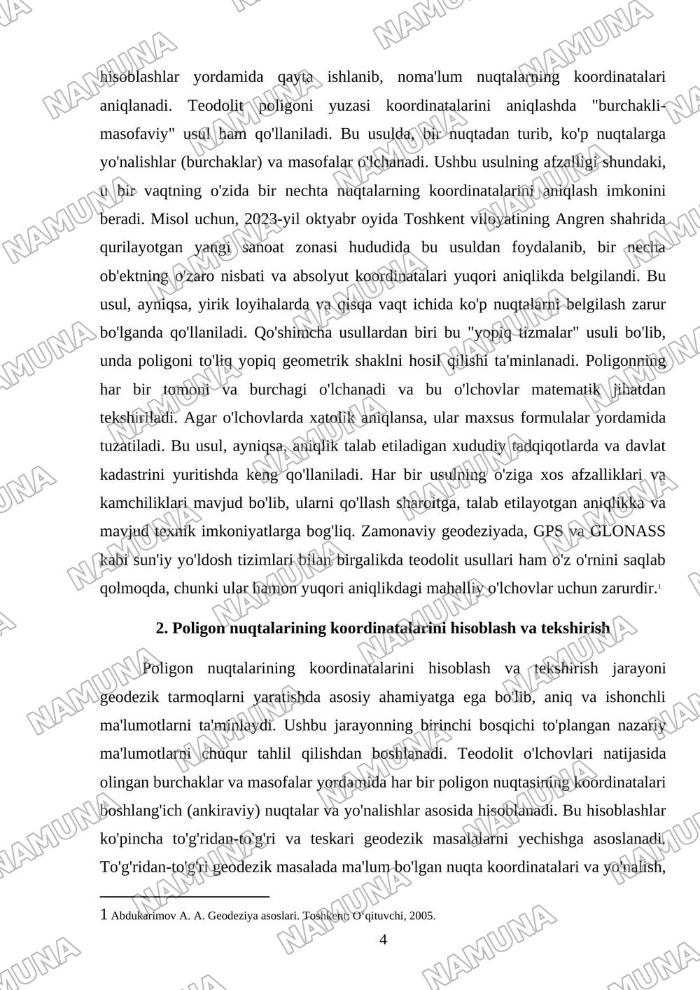 Teodolit poligoni yuzasi koordinatalari — mustaqil ish, 4-varaq