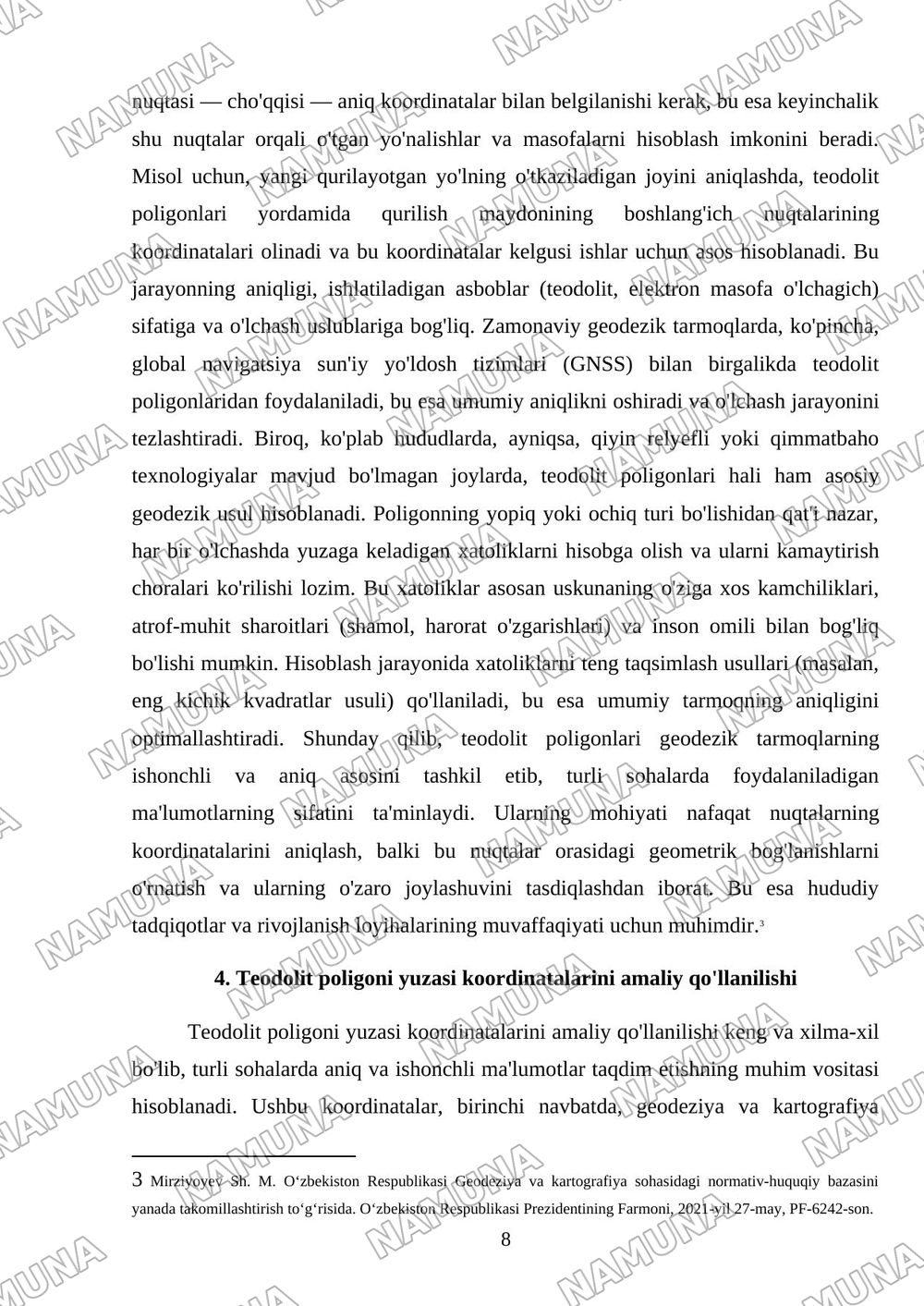 Teodolit poligoni yuzasi koordinatalari — mustaqil ish, 8-varaq