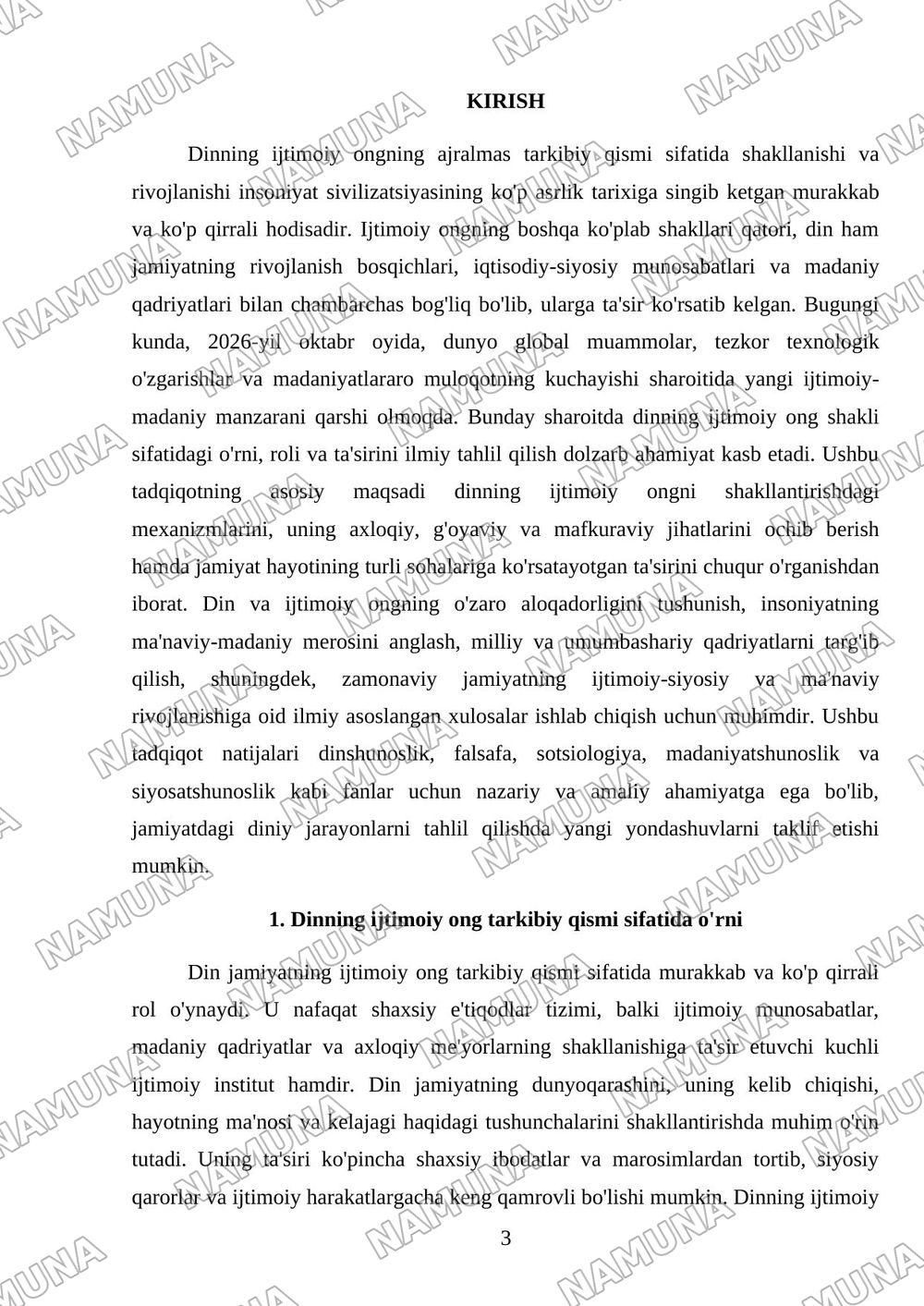 Din-ijtimoiy ong shakli sifatida — mustaqil ish, 3-varaq