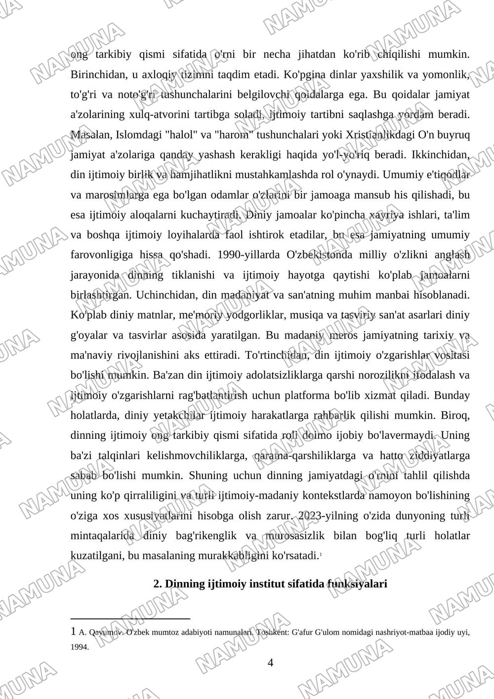 Din-ijtimoiy ong shakli sifatida — mustaqil ish, 4-varaq