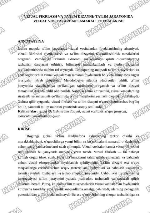 Vizual fikrlash va taʼlim dizayni: taʼlim jarayonida vizual vositalardan samarali foydalanish — maqola