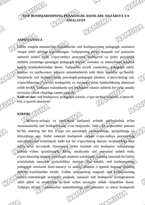 Sinf boshqarishning pedagogik asoslari — maqola