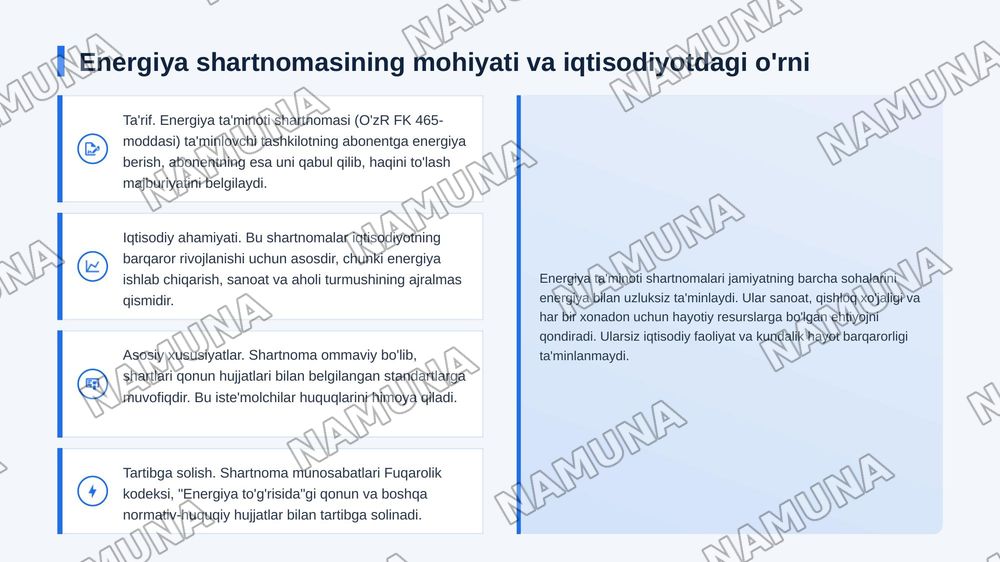 Energiya va energiya resurslari bilan taminlash shartnomasi — zamonaviy taqdimot, 3-slayd