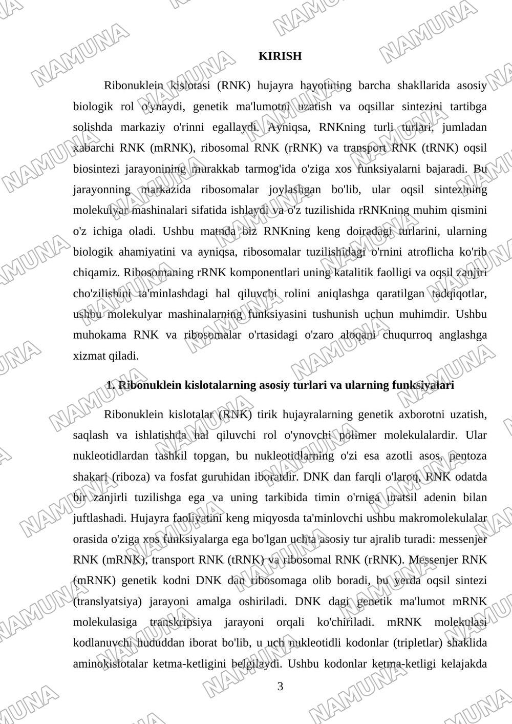 RNK turlari. ribosamalar tuzilishi — mustaqil ish, 3-varaq