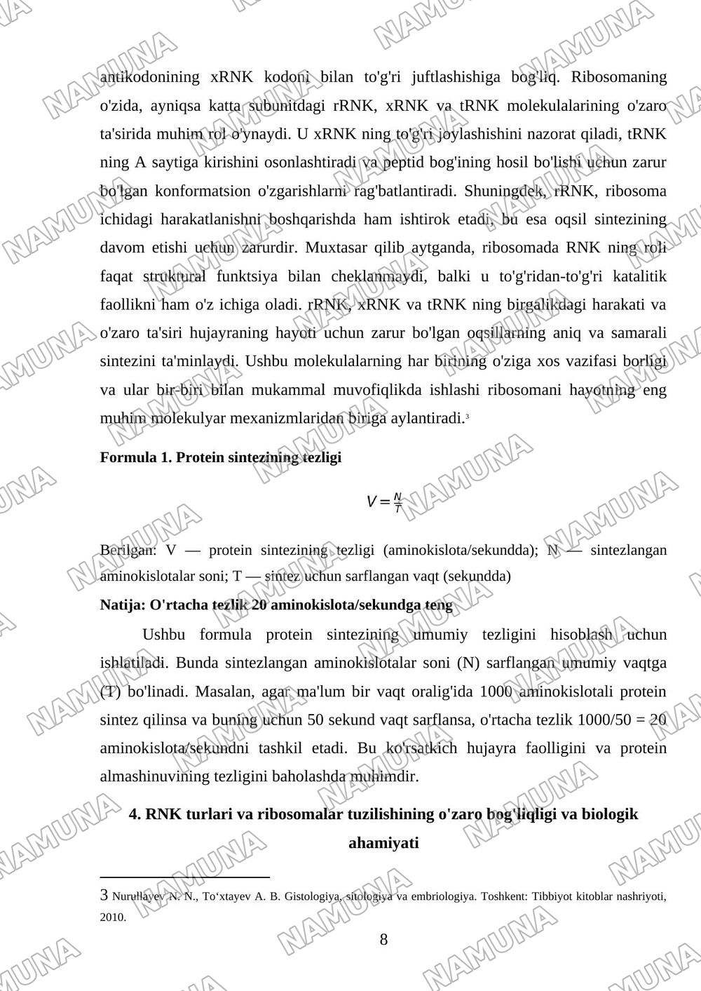 RNK turlari. ribosamalar tuzilishi — mustaqil ish, 8-varaq