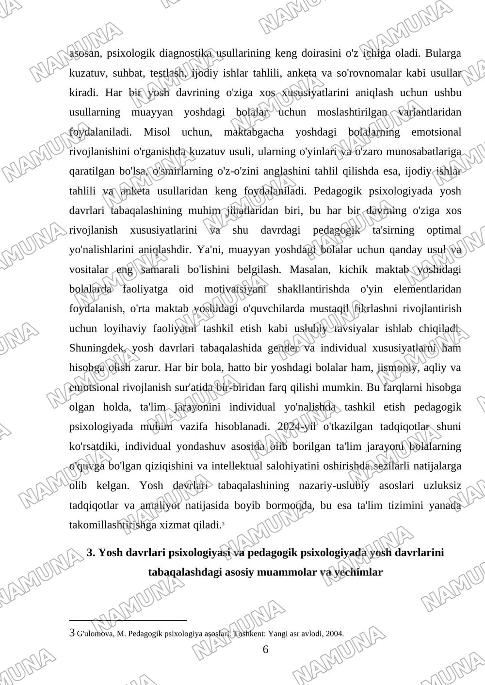 Yosh davrlar psixalogiyasi va pedagogik psixalogiyada yosh davrlarini tabaqalash muammolari — mustaqil ish, 6-varaq