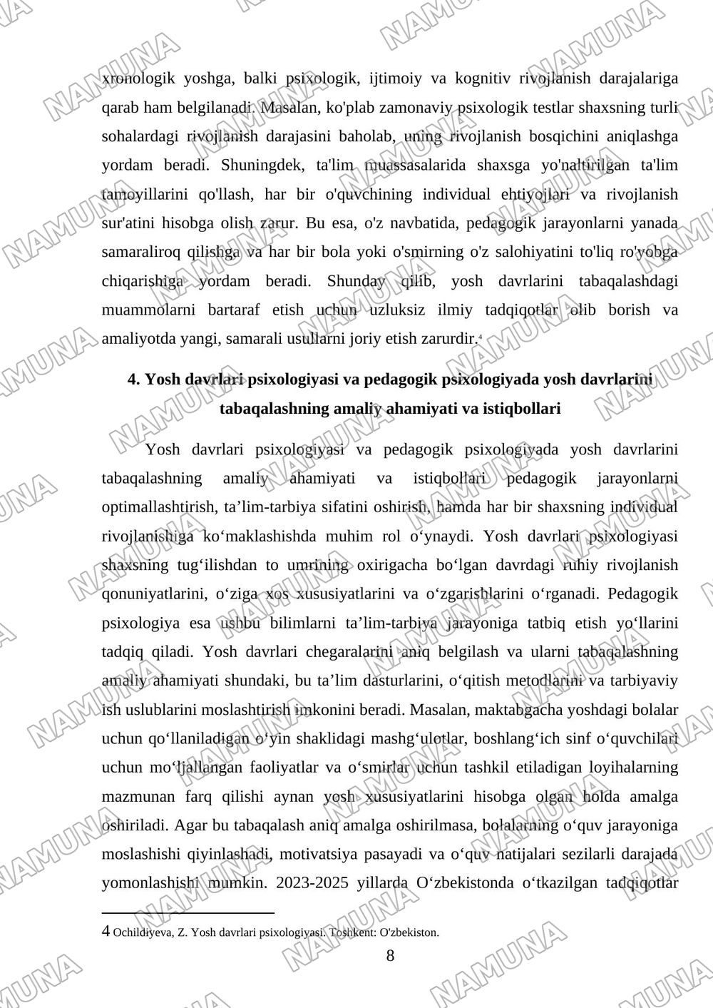 Yosh davrlar psixalogiyasi va pedagogik psixalogiyada yosh davrlarini tabaqalash muammolari — mustaqil ish, 8-varaq
