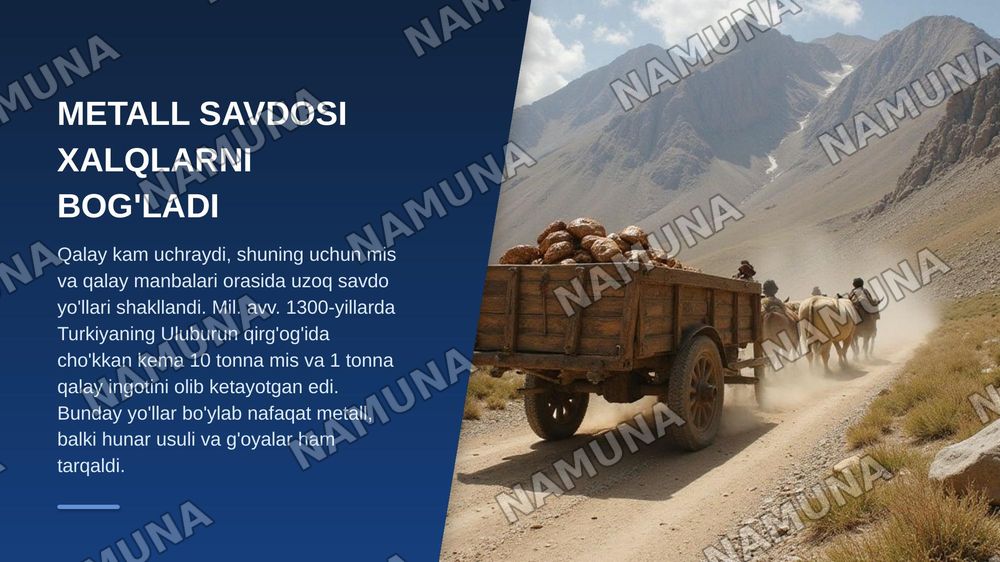 Insoniyat tarixiy rivojlanishida Bronza davrining oʻrni va roʻli boʻyicha koʻrgazmalar tayyorlash. — zamonaviy taqdimot, 7-slayd