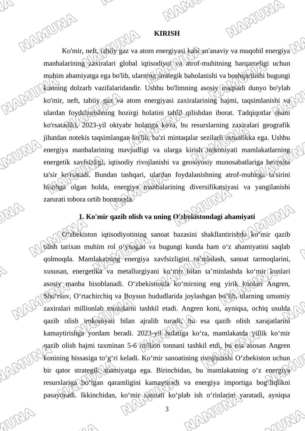 Ko‘mir, neft, tabiiy gaz va atom energiyasi zaxiralari; — mustaqil ish, 3-varaq