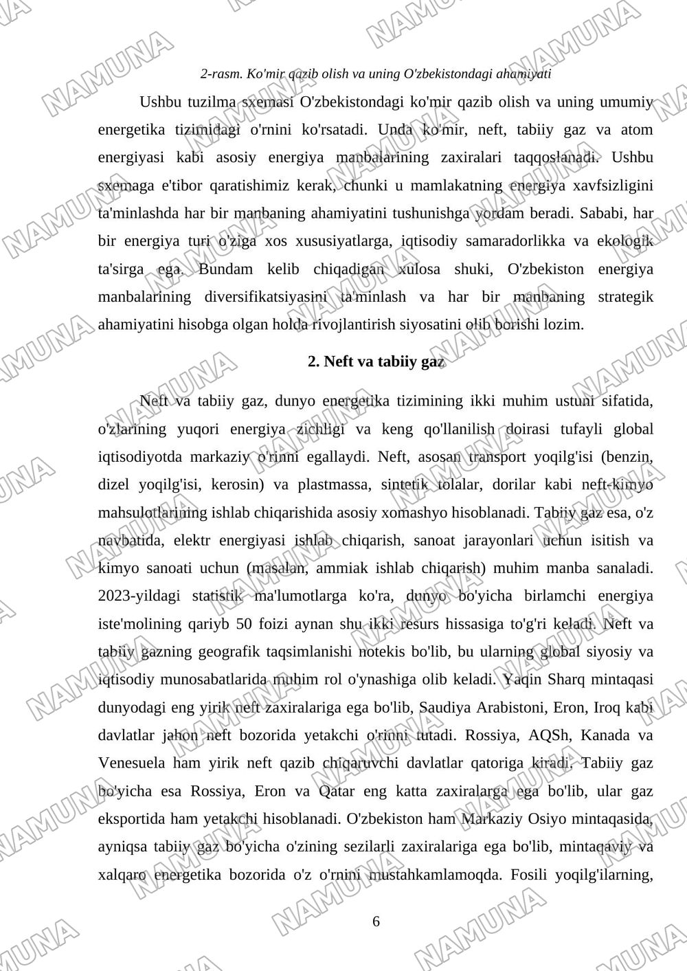 Ko‘mir, neft, tabiiy gaz va atom energiyasi zaxiralari; — mustaqil ish, 6-varaq