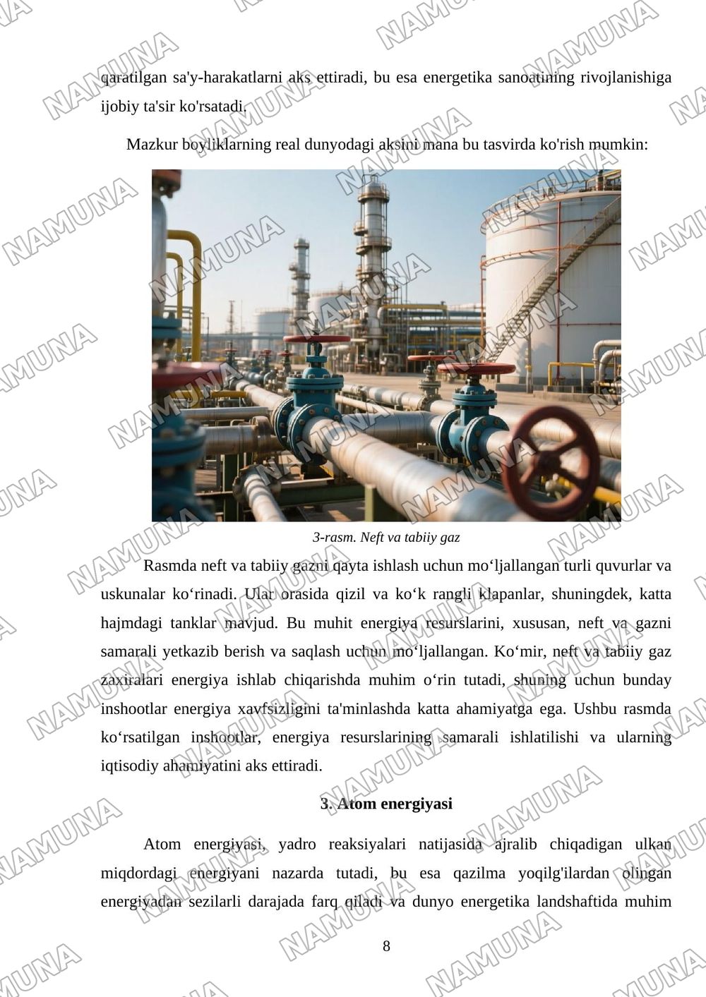 Ko‘mir, neft, tabiiy gaz va atom energiyasi zaxiralari; — mustaqil ish, 8-varaq
