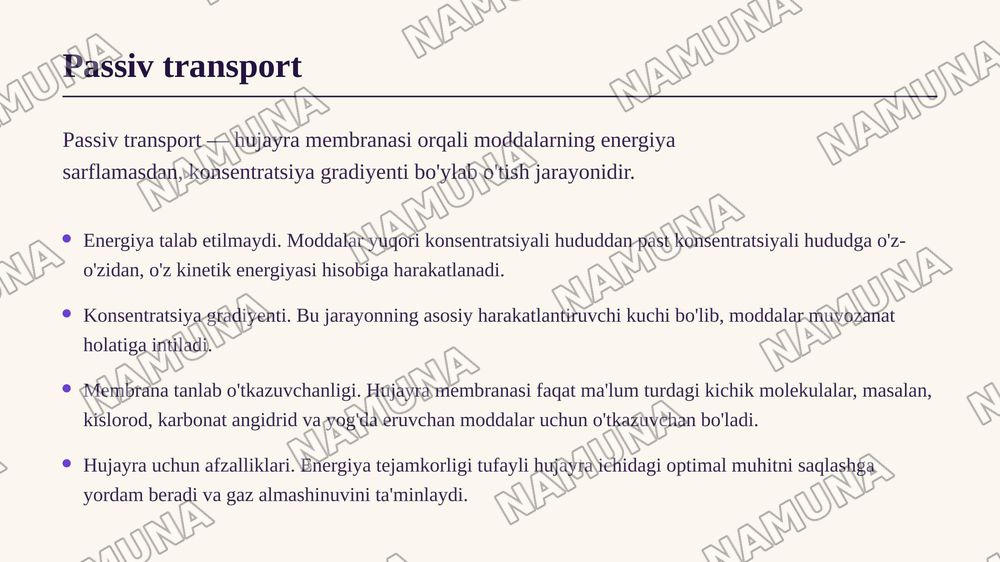 Hujayra membranasi orqali moddalarning
o'tishi. Passiv transport. — zamonaviy taqdimot, 4-slayd