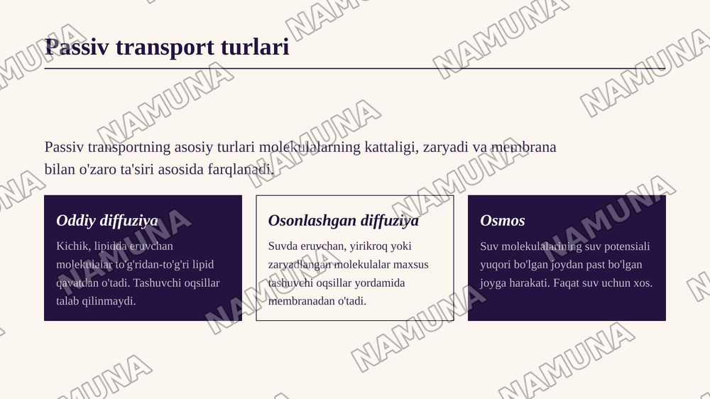 Hujayra membranasi orqali moddalarning
o'tishi. Passiv transport. — zamonaviy taqdimot, 6-slayd