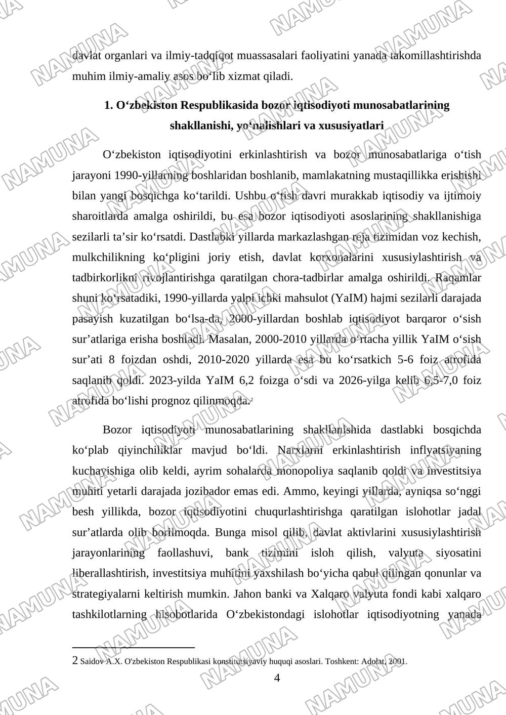 Oʻzbekiston respublikasida ijtimoiy iqtisodiy sohasidagi islohatla — mustaqil ish, 4-varaq
