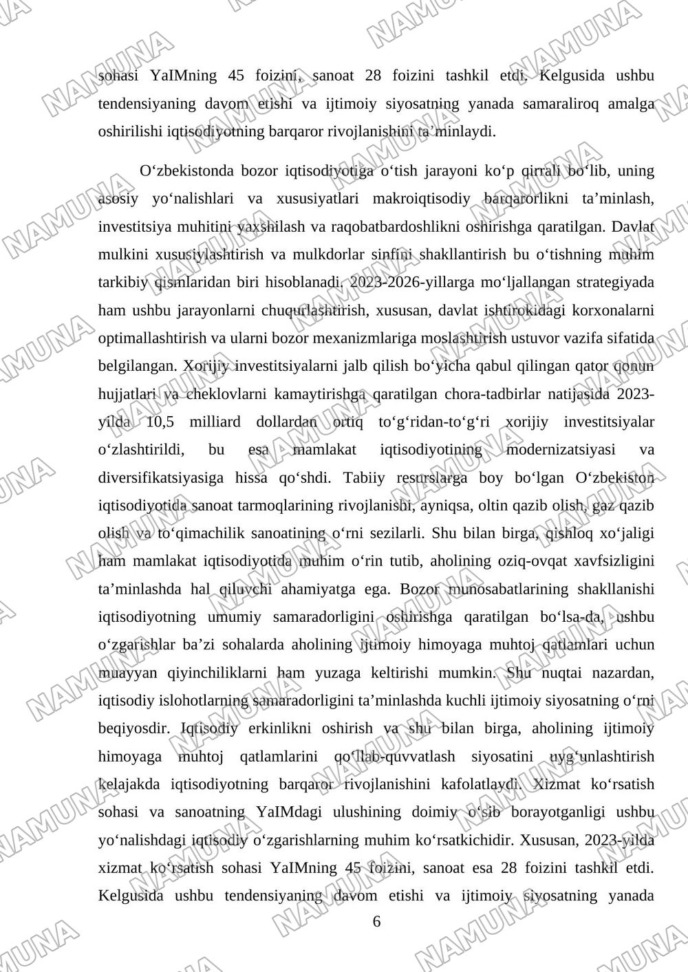 Oʻzbekiston respublikasida ijtimoiy iqtisodiy sohasidagi islohatla — mustaqil ish, 6-varaq