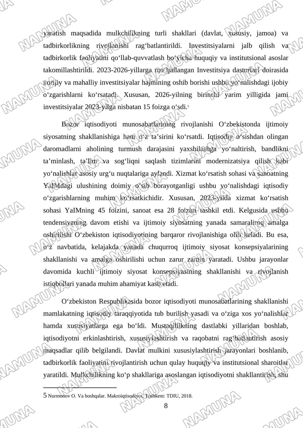 Oʻzbekiston respublikasida ijtimoiy iqtisodiy sohasidagi islohatla — mustaqil ish, 8-varaq