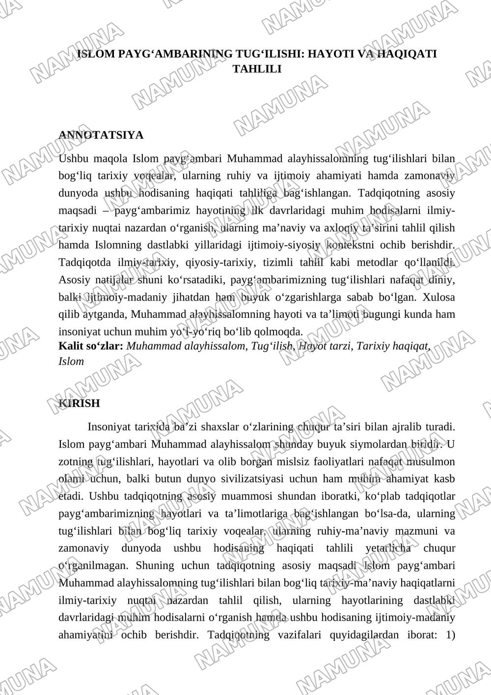 Islom payg’ambarining tug’ilishi hayoti va haqiqati tahlili — maqola, 1-varaq