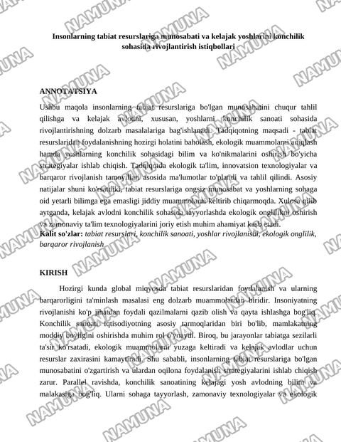 Insonlarning tabiat resurslariga munosabati va kelajak yoshlarini konchilik sohasida rivojlantirish — maqola