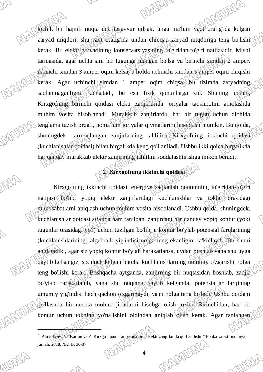 Tarmoqlangan zanjirlar. Kirxgof qoidalari — referat, 4-varaq
