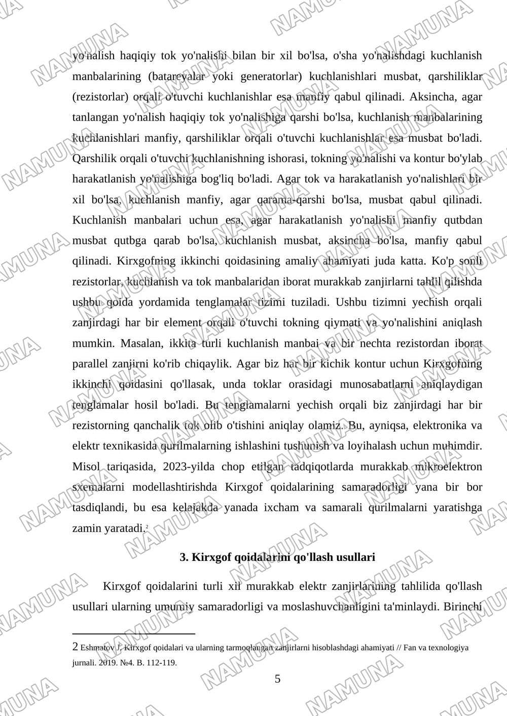 Tarmoqlangan zanjirlar. Kirxgof qoidalari — referat, 5-varaq