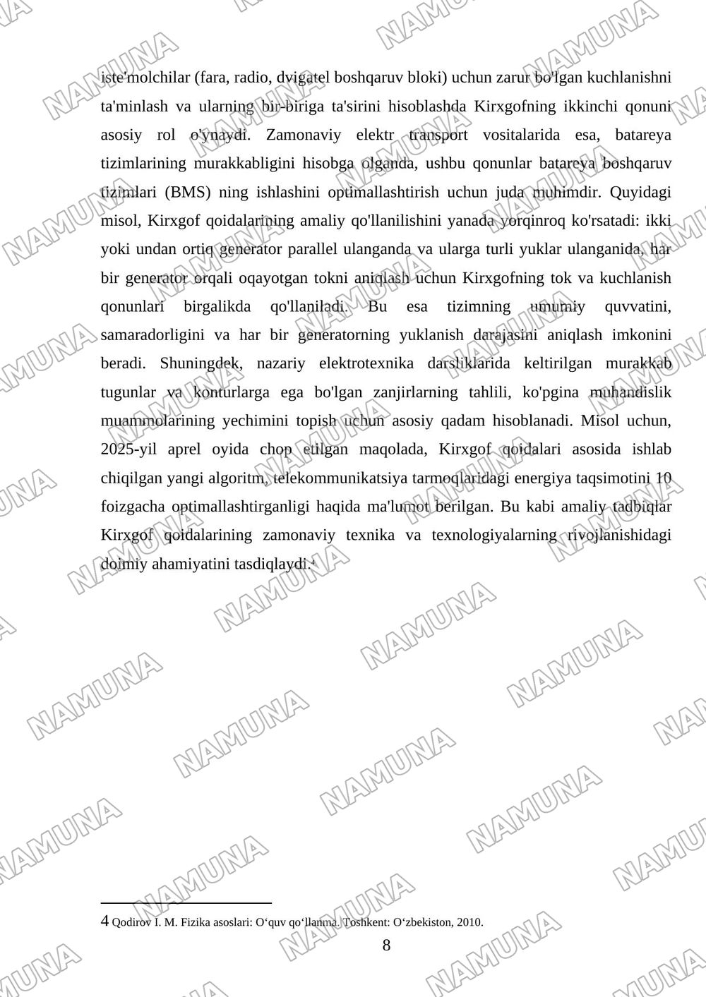 Tarmoqlangan zanjirlar. Kirxgof qoidalari — referat, 8-varaq