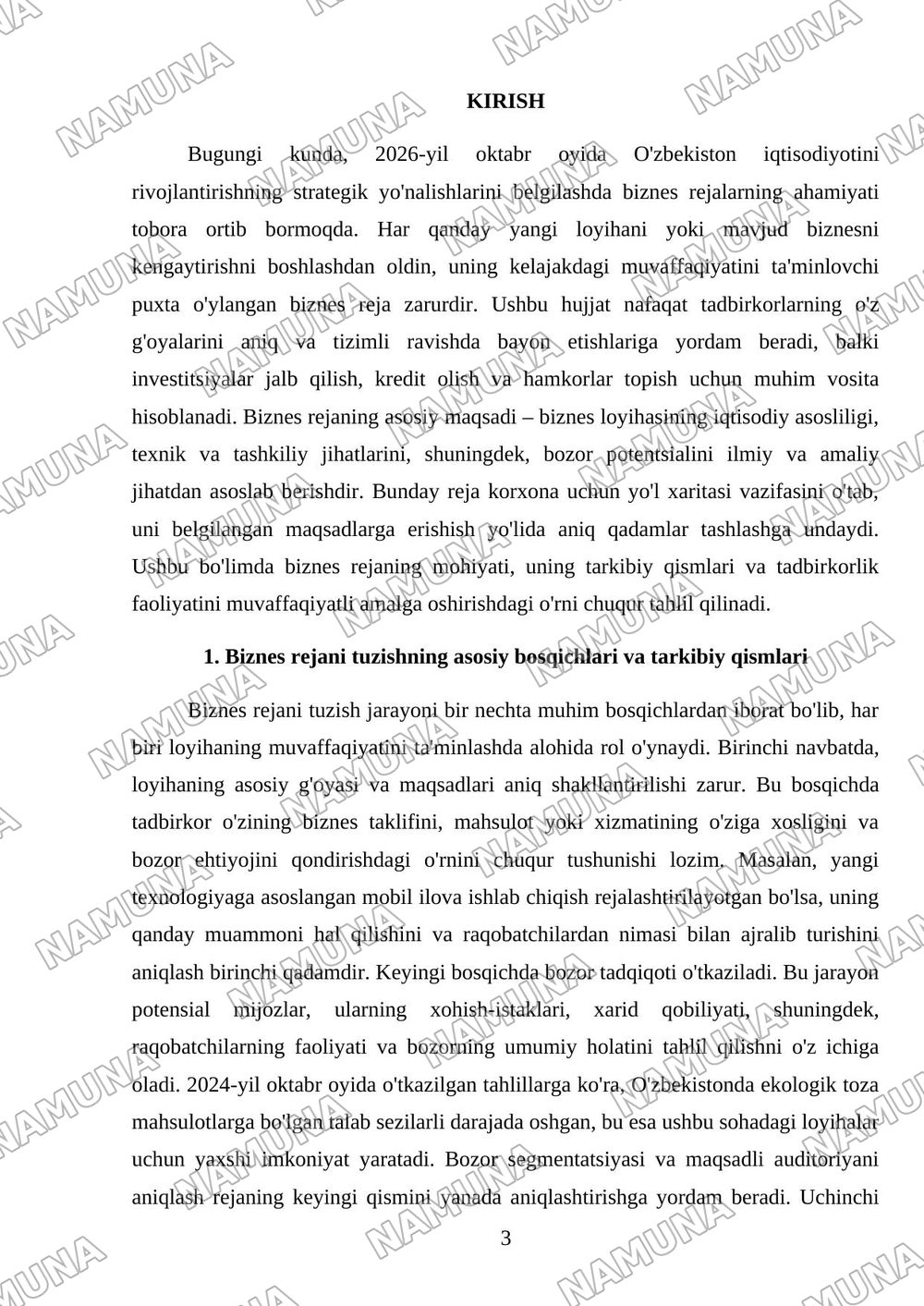 Biznes rejaning mohiyati va ahamiyati — mustaqil ish, 3-varaq