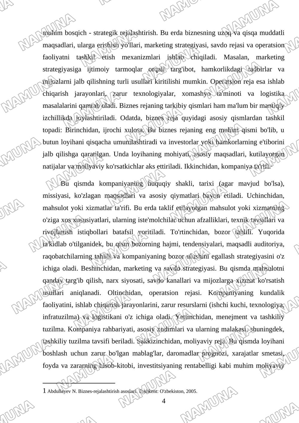 Biznes rejaning mohiyati va ahamiyati — mustaqil ish, 4-varaq