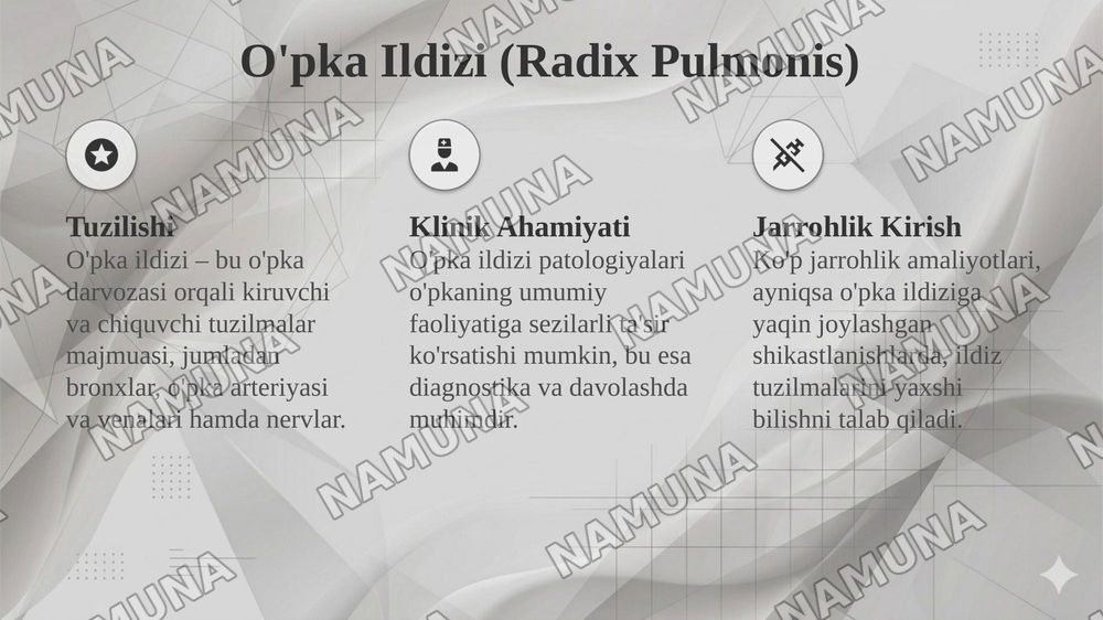 O‘pka, o‘pka ildizi va havo o‘tkazuvchi yo‘llarning klinik anatomiyasi
O‘pka jarohatiga chok qo‘yish — taqdimot, 5-slayd