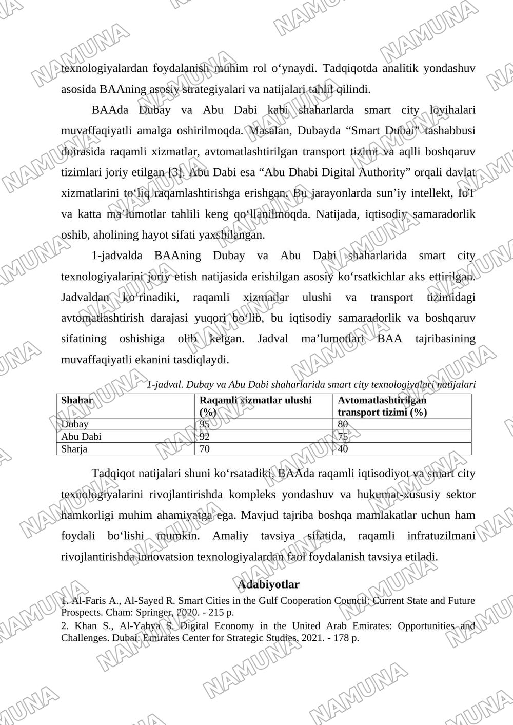 Birlashgan Arab Amirliklarida raqamli iqtisodiyot va Smart City Texnologiyalarini Rivojlantirish tajribasi — tezis, 2-varaq