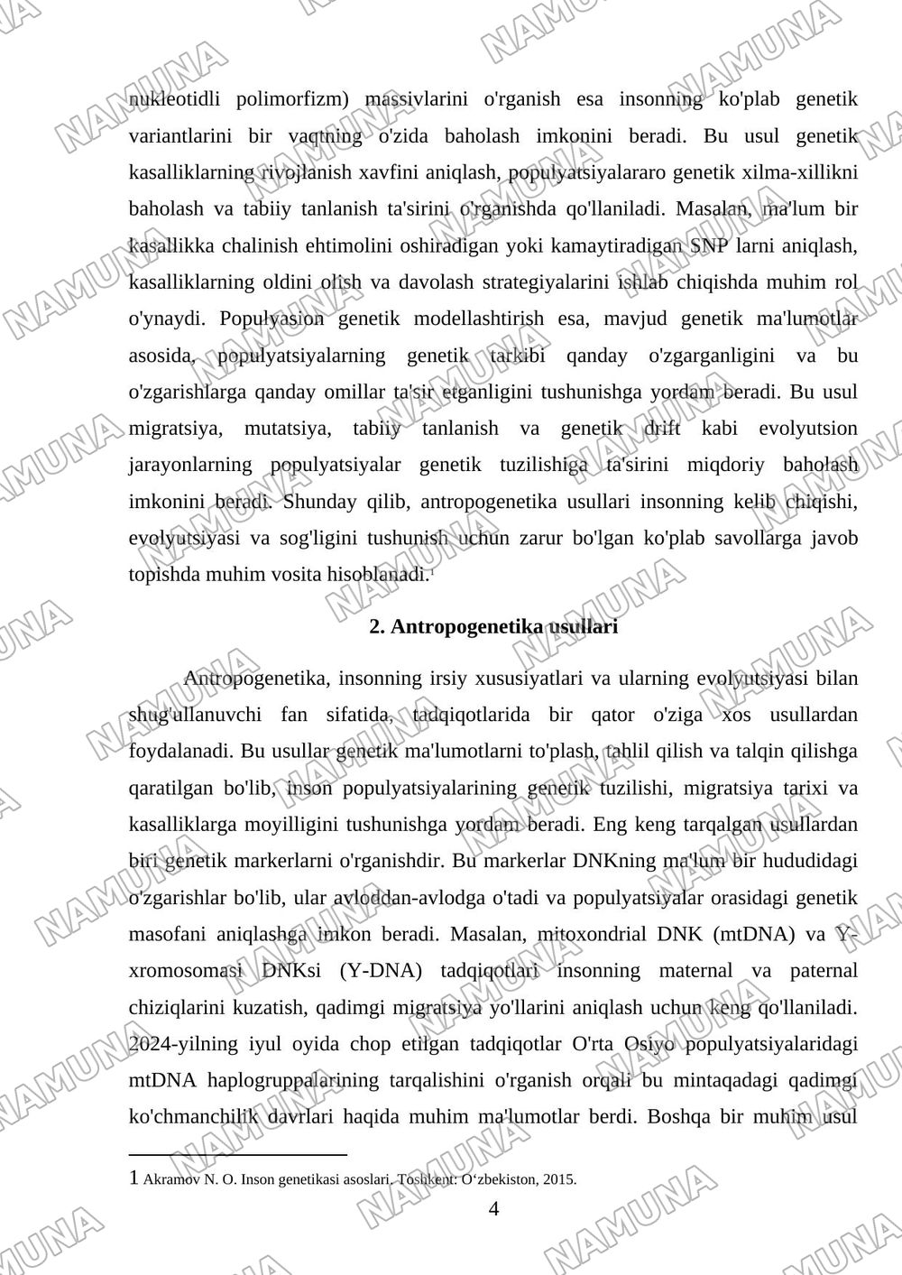 Anrtropogenetika usullari — mustaqil ish, 4-varaq