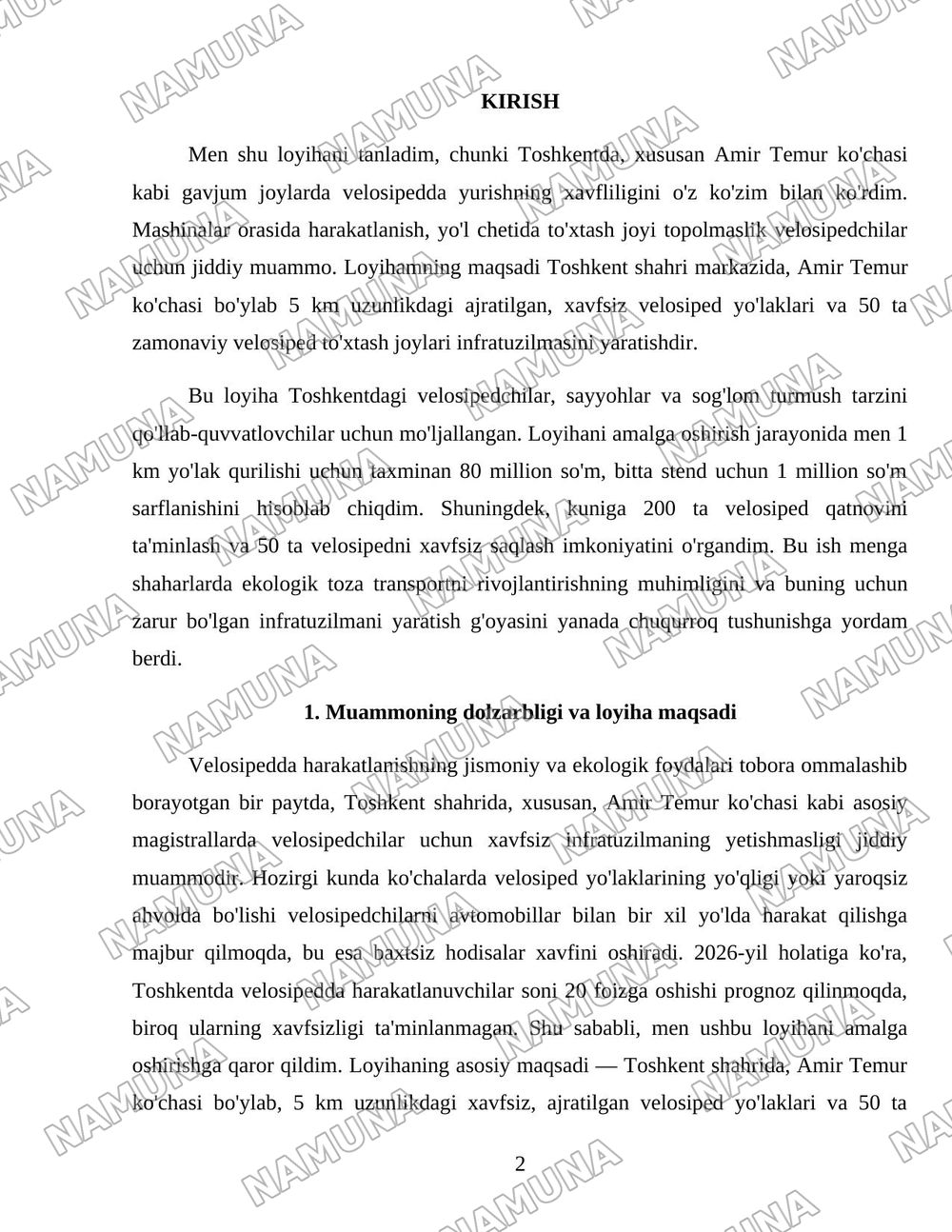 Velosiped uchun ham xavfsiz joy kerak — loyiha ishi, 2-varaq