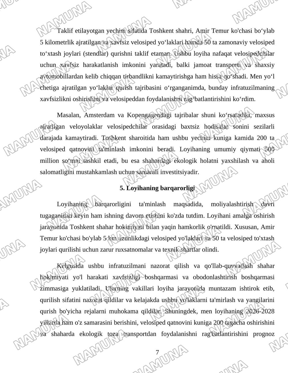 Velosiped uchun ham xavfsiz joy kerak — loyiha ishi, 7-varaq