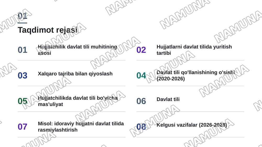 ,,Davlat tili haqida"gi Qonunning hujjatchilikka oid nirmalari: mazmuni va amali tatbiqi — zamonaviy taqdimot, 2-slayd