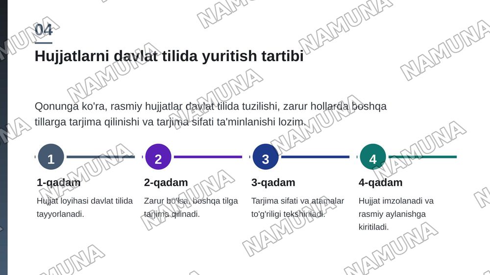 ,,Davlat tili haqida"gi Qonunning hujjatchilikka oid nirmalari: mazmuni va amali tatbiqi — zamonaviy taqdimot, 5-slayd