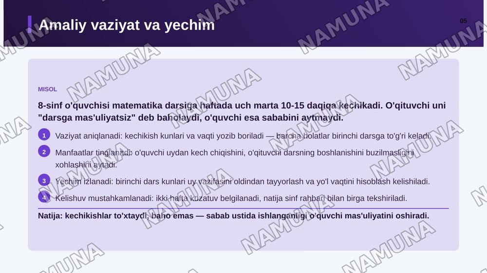 Pedagogik nizolarni konstruktiv hal etish algoritmini ishlab chiqish va uni amaliy vaziyatlar asosida yoritish — zamonaviy taqdimot, 6-slayd