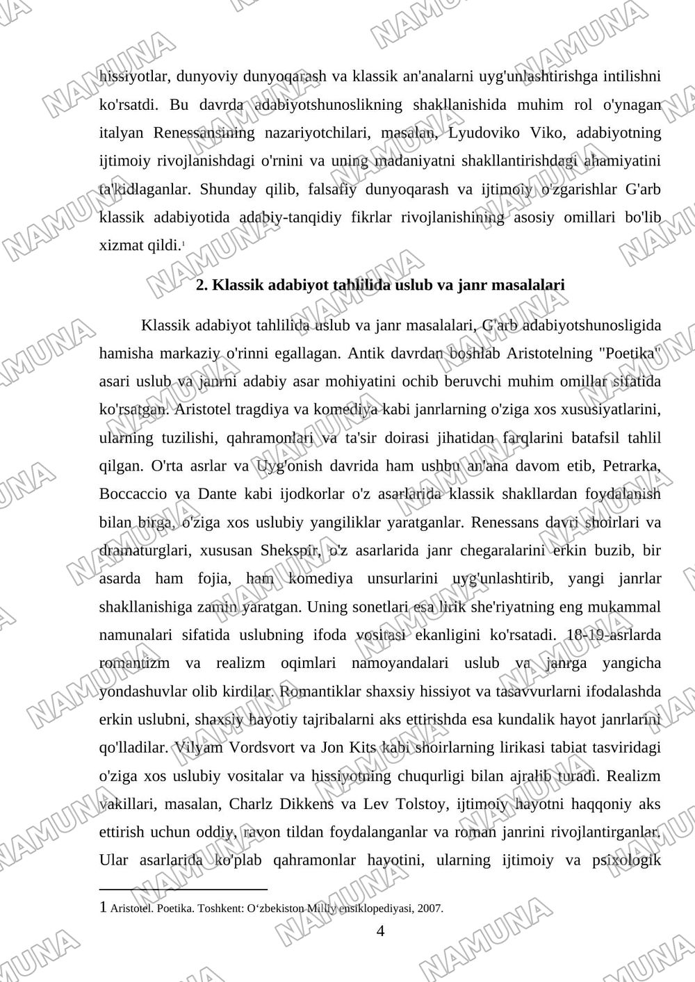 Ğarb klassik adabiyotida adabiy-tanqidiy fikrlar taraqqiyoti — mustaqil ish, 4-varaq