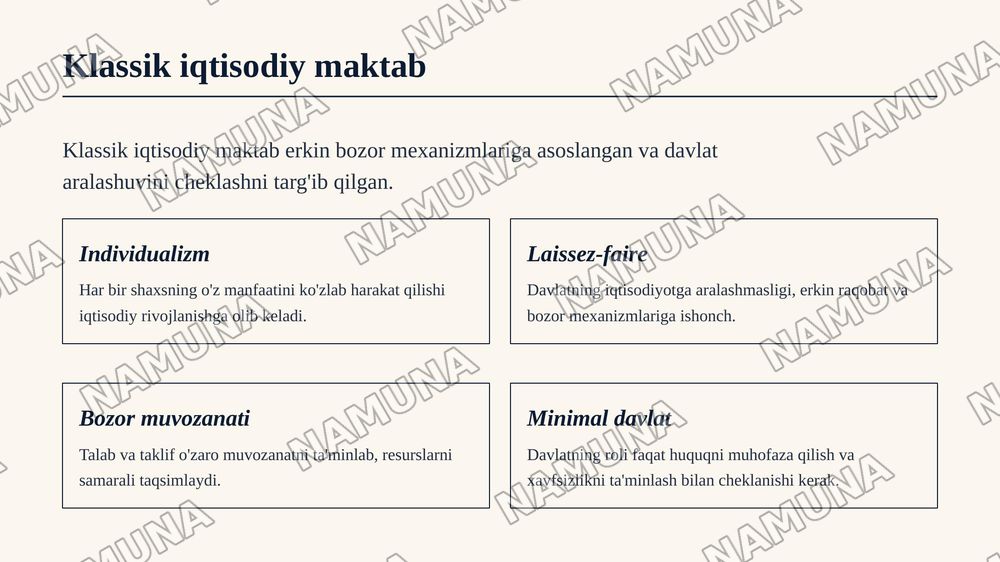 Klassik iqtisodiy maktab vakillarining davlatning iqtisodiyotdagi roli haqidagi qarashlari — zamonaviy taqdimot, 4-slayd