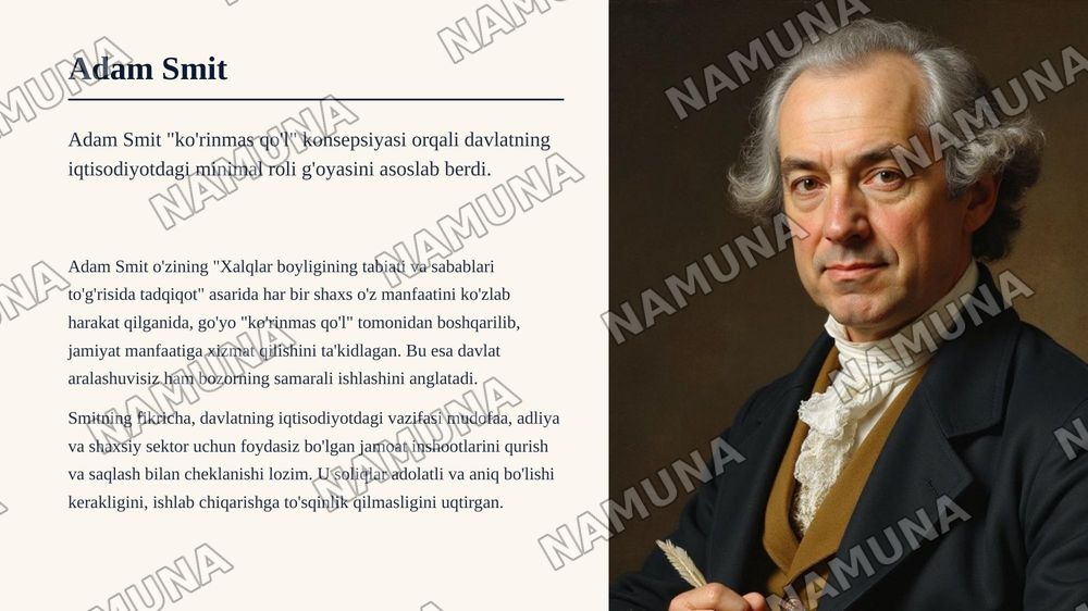 Klassik iqtisodiy maktab vakillarining davlatning iqtisodiyotdagi roli haqidagi qarashlari — zamonaviy taqdimot, 5-slayd