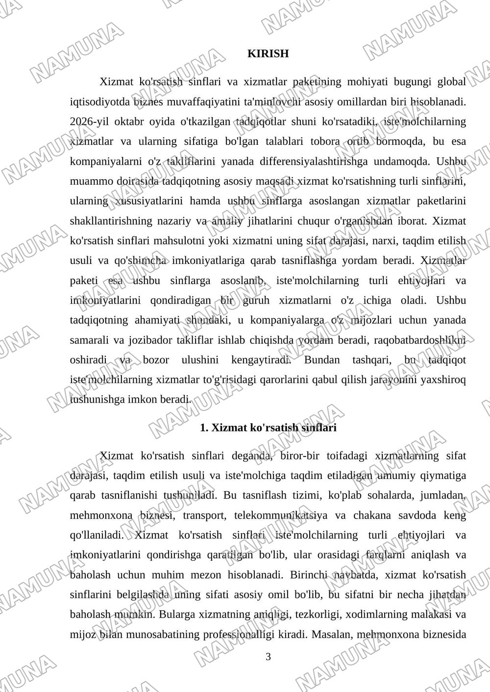 Xizmat korsatish klaslari va xizmatlar paketi — mustaqil ish, 3-varaq