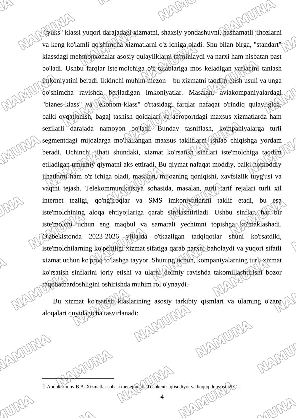 Xizmat korsatish klaslari va xizmatlar paketi — mustaqil ish, 4-varaq