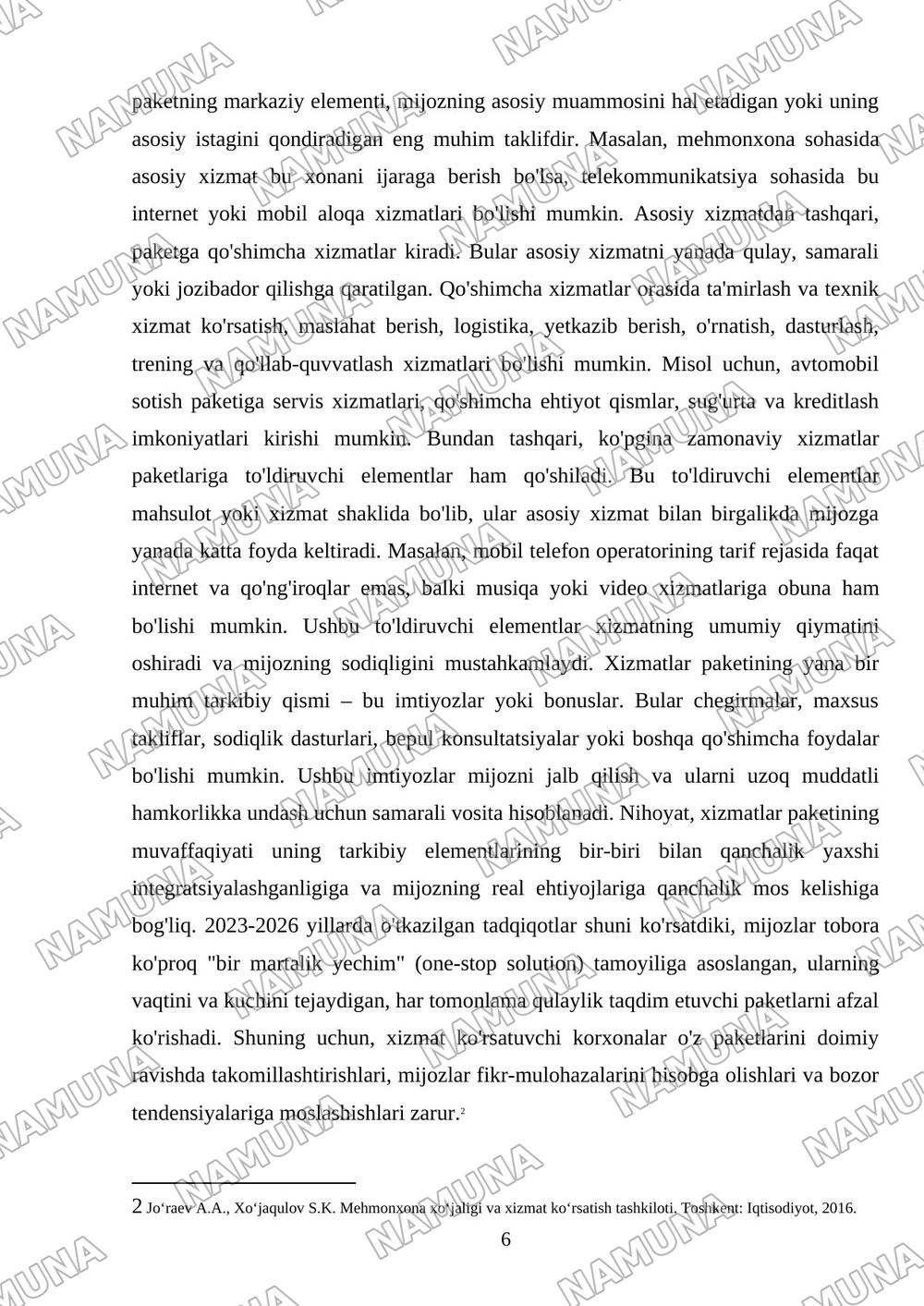 Xizmat korsatish klaslari va xizmatlar paketi — mustaqil ish, 6-varaq