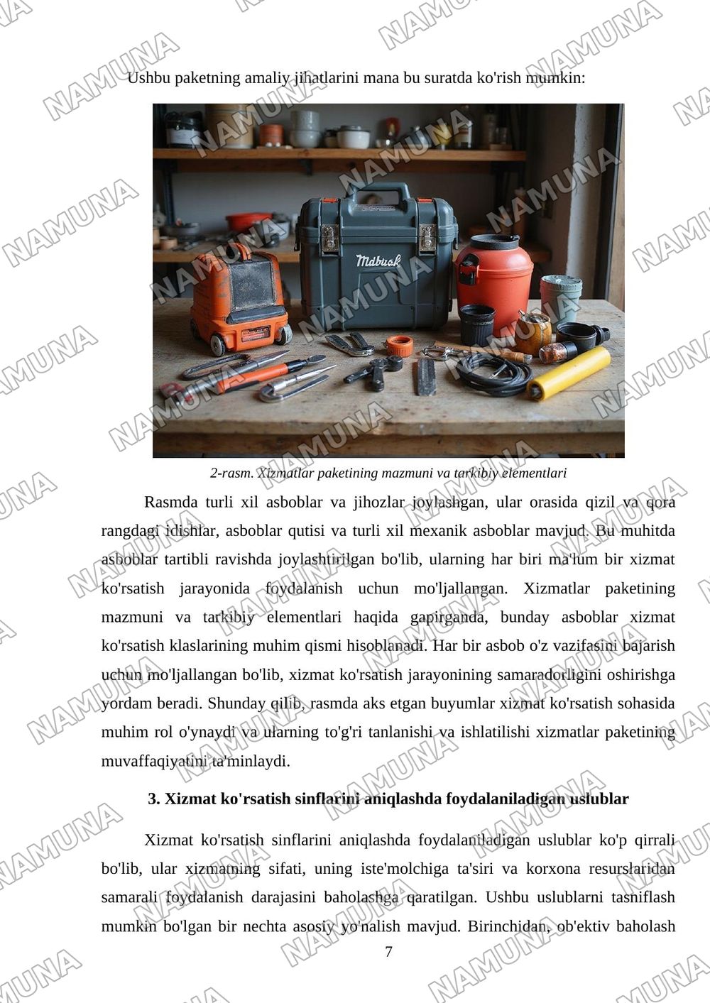 Xizmat korsatish klaslari va xizmatlar paketi — mustaqil ish, 7-varaq